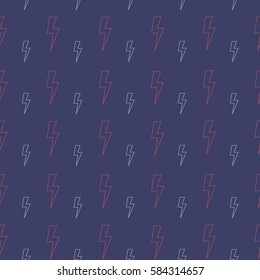 Seamless geometric pattern with outline big and small lightning on dark purple background