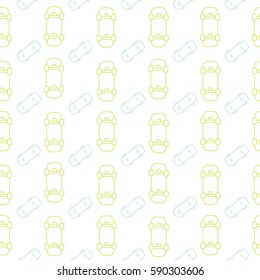 Seamless geometric pattern with outline big and small skateboard on white background
