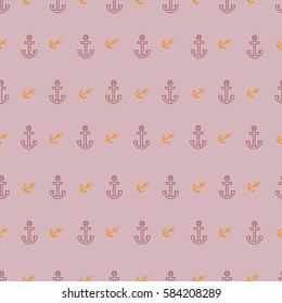 Seamless geometric pattern with outline and incline anchors on pink background
