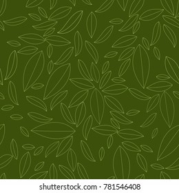 Seamless geometric pattern, outline of leaves on green background, stripes abstract template, vector illustration