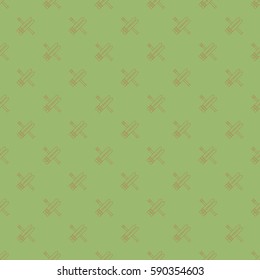 Seamless geometric pattern with outline skiing on green background
