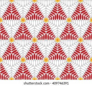 Seamless geometric pattern with ovals and flowers. Vector art.