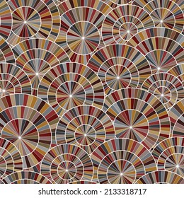 Seamless geometric pattern with overlapping segmented circles. Mosaic vintage style. Multicolored tiles on a white background. Vector illustration.