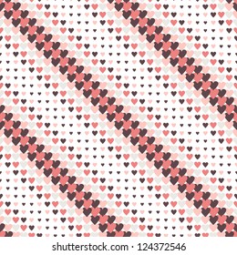 Seamless geometric pattern with overlay. Diagonal hearts. Vector repeating texture