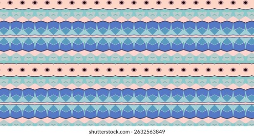 Seamless Geometric Pattern in Pastel Tones with Repeating Abstract Motifs