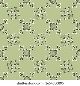 Seamless, geometric pattern of petals and leaves. Abstract background Vector illustration. Design for fabric, packaging, textile, paper, wallpaper, decorative print, ceramics.