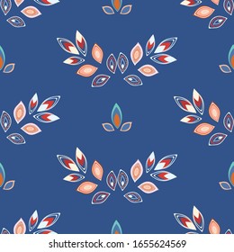 Patrón geométrico de pétalos y hojas sin mar. Ilustración del vector de fondo abstracto. Diseño para tela, embalaje, textil, papel, papel pintado, estampado decorativo, cerámica.