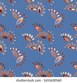 Patrón geométrico de pétalos y hojas sin mar. Ilustración del vector de fondo abstracto. Diseño para tela, embalaje, textil, papel, papel pintado, estampado decorativo, cerámica.