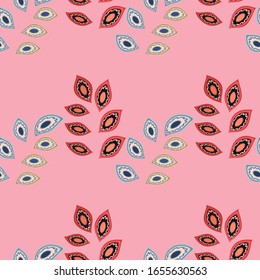 Patrón geométrico de pétalos y hojas sin mar. Ilustración del vector de fondo abstracto. Diseño para tela, embalaje, textil, papel, papel pintado, estampado decorativo, cerámica.