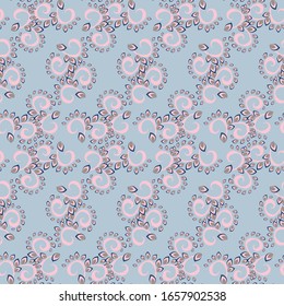 Seamless, geometric pattern of petals and leaves. Abstract background Vector illustration. Design for fabric, packaging, textile, paper, wallpaper, decorative print, ceramics.