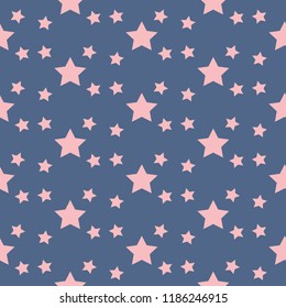 Seamless geometric pattern. Pink abstract stars on a blue background. Vector illustration.