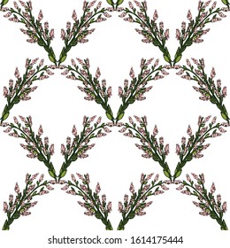 Seamless geometric pattern with pink flowers. Tender vector texture. Textile, paper, wallpaper, background.