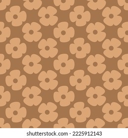 Seamless geometric pattern with pink flowers on beige background. Vector print for fabric background, textile