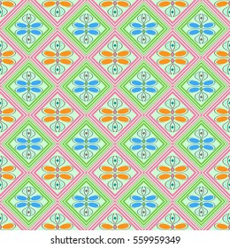 seamless geometric pattern, pink and green diamonds vector illustration 