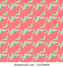 Seamless geometric pattern with pink and green triangles.