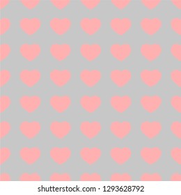 Seamless geometric pattern with pink hearts for Valentine's Day. Vector pink hearts on grey background. Graphic heart pattern for Valentine's Day, textile, ceramic tiles, wallpapers. 