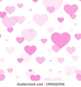 Patrón geométrico sin fisuras de corazones rosados de diferente transparencia para texturas, textiles y antecedentes simples. Diseño plano.