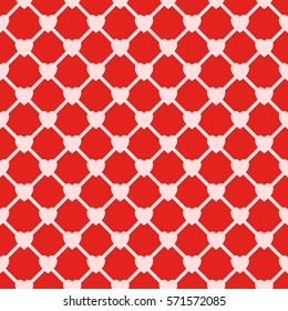 Seamless geometric pattern with pink hearts and lines
