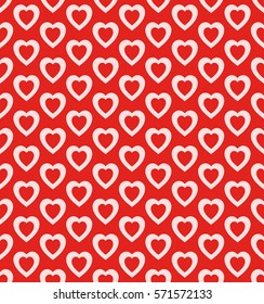 Seamless geometric pattern with pink hearts. Vector repeating texture