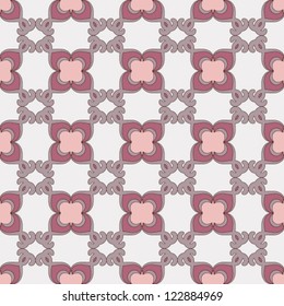 Seamless geometric pattern with pink ornamental flowers