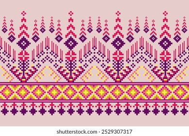 Seamless geometric pattern . pixel pattern. Design for clothing  fabric batik  wrapping  handcraft 
textile cultural stitching pixel art , Cross stitch pattern