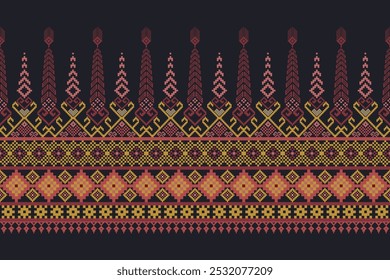 Seamless geometric pattern . pixel pattern. Design for clothing  fabric batik  wrapping  handcraft 
textile cultural stitching pixel art , Cross stitch pattern
