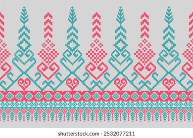 Seamless geometric pattern . pixel pattern. Design for clothing  fabric batik  wrapping  handcraft 
textile cultural stitching pixel art , Cross stitch pattern
