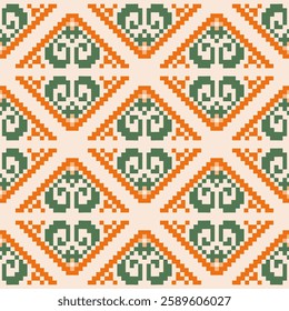 Seamless geometric pattern . pixel pattern. Design for clothing fabric textile ornamentation embroidery Hand stitched pattern . cultural stitching pixel art , Cross stitch pattern