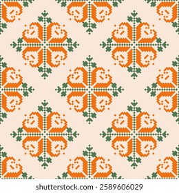 Seamless geometric pattern . pixel pattern. Design for clothing fabric textile ornamentation embroidery Hand stitched pattern . cultural stitching pixel art , Cross stitch pattern