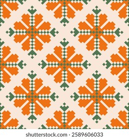 Seamless geometric pattern . pixel pattern. Design for clothing fabric textile ornamentation embroidery Hand stitched pattern . cultural stitching pixel art , Cross stitch pattern