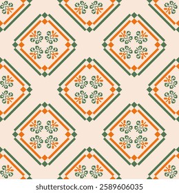 Seamless geometric pattern . pixel pattern. Design for clothing fabric textile ornamentation embroidery Hand stitched pattern . cultural stitching pixel art , Cross stitch pattern