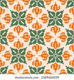 Seamless geometric pattern . pixel pattern. Design for clothing fabric textile ornamentation embroidery Hand stitched pattern . cultural stitching pixel art , Cross stitch pattern