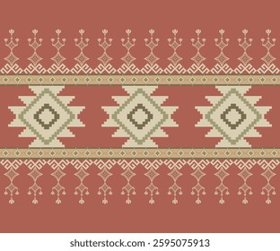 Seamless geometric pattern . pixel pattern. Design for clothing fabric textile ornamentation embroidery Hand stitched pattern . cultural stitching pixel art , Cross stitch pattern