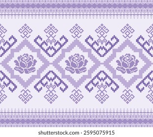 Seamless geometric pattern . pixel pattern. Design for clothing fabric textile ornamentation embroidery Hand stitched pattern . cultural stitching pixel art , Cross stitch pattern