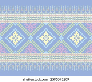 Seamless geometric pattern . pixel pattern. Design for clothing fabric textile ornamentation embroidery Hand stitched pattern . cultural stitching pixel art , Cross stitch pattern