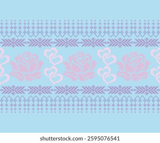 Seamless geometric pattern . pixel pattern. Design for clothing fabric textile ornamentation embroidery Hand stitched pattern . cultural stitching pixel art , Cross stitch pattern