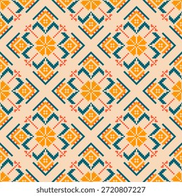 Patrón geométrico sin fisuras. patrón de píxeles. Diseño para la ropa de tela textil ornamentación bordado Patrón cosido a mano . costura cultural pixel art, patrón de punto de cruz