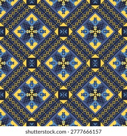 Seamless geometric pattern . pixel pattern. Design for clothing fabric textile ornamentation embroidery Hand stitcpattern . cultural stitching pixel art , Cross stitch patternhed 
