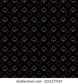 Seamless geometric pattern with playing card suits thin line symbols - Casino creative background