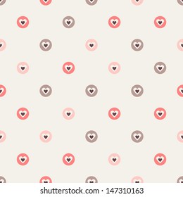 Seamless geometric pattern. Polka dot with hearts. Vector repeating texture