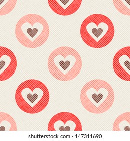 Seamless geometric pattern. Polka dot hearts. Vector fabric texture