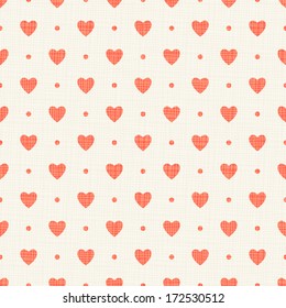 Seamless geometric pattern. Polka dot hearts. Vector fabric texture