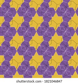 Seamless geometric pattern of polygons.Bright purple-yellow pattern.For decoration and design of fabrics, textiles, paper, packaging.