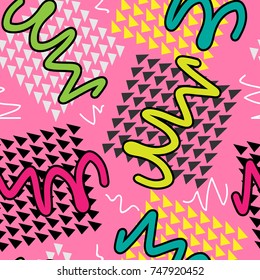 Seamless geometric pattern. Pop art triangles. fashion style pattern illustration background. Ideal for fabric design, paper print and website backdrop.