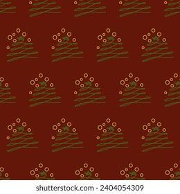 Seamless geometric pattern. Print with gold Christmas tree pine, New Year celebration. Vector print for fabric background cover	