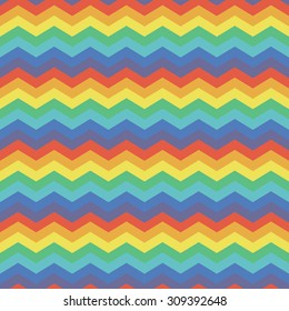Seamless geometric pattern with rainbow colored zigzags. Can be used in textiles, for book design, website background.