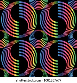 Seamless geometric pattern with  rainbow round shapes. Design for banners, posters, covers. Trendy gradient texture. Vector