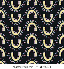 Seamless geometric pattern with rainbows. Print for textile, wallpaper, covers, surface. For fashion fabric. Abstract pattern.
