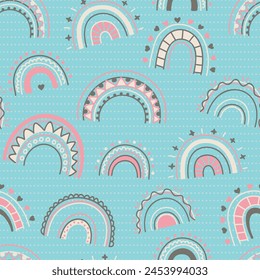 Seamless geometric pattern with rainbows. Print for textile, wallpaper, covers, surface. For fashion fabric. Abstract pattern.