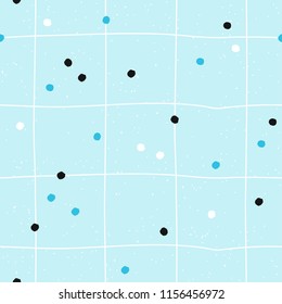 Seamless geometric pattern with randomly confetti. Polka dot background. Vector illustration brush painted for design and print. Abstract craft stamp style.